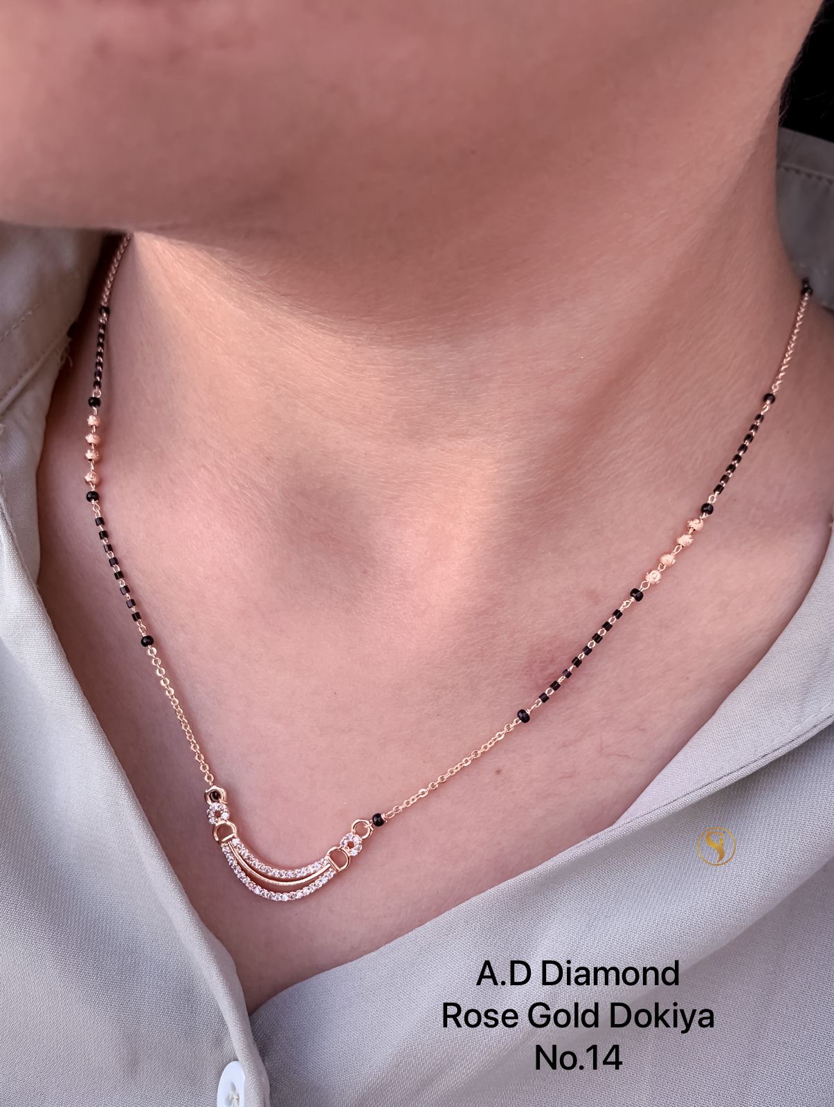 AD Diamond Fancy Rose Gold And Silver Dokiya Mangalsutra 7 Wholesale shop In Surat
